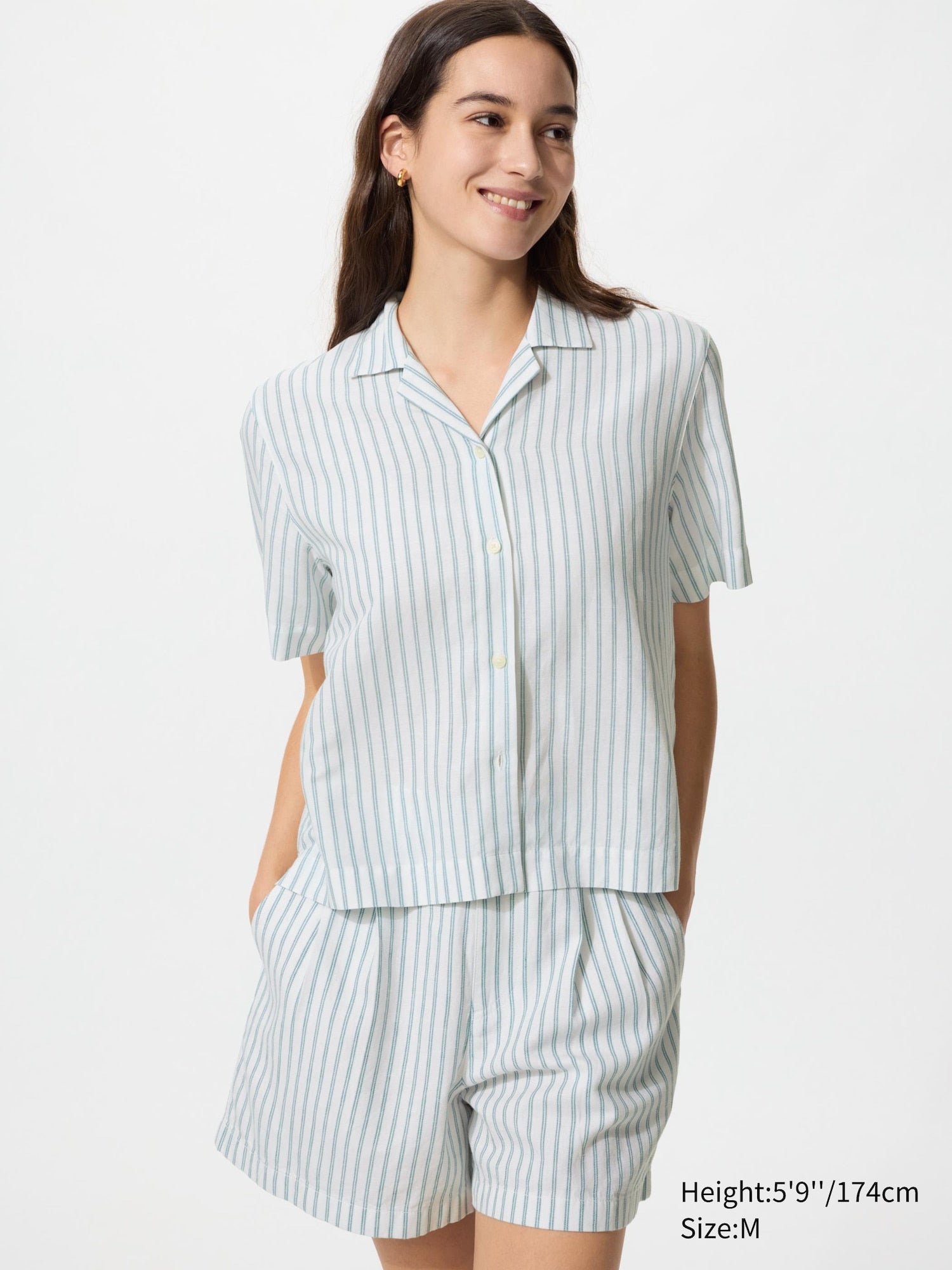 Linen Cotton Shorts Striped - GREEN