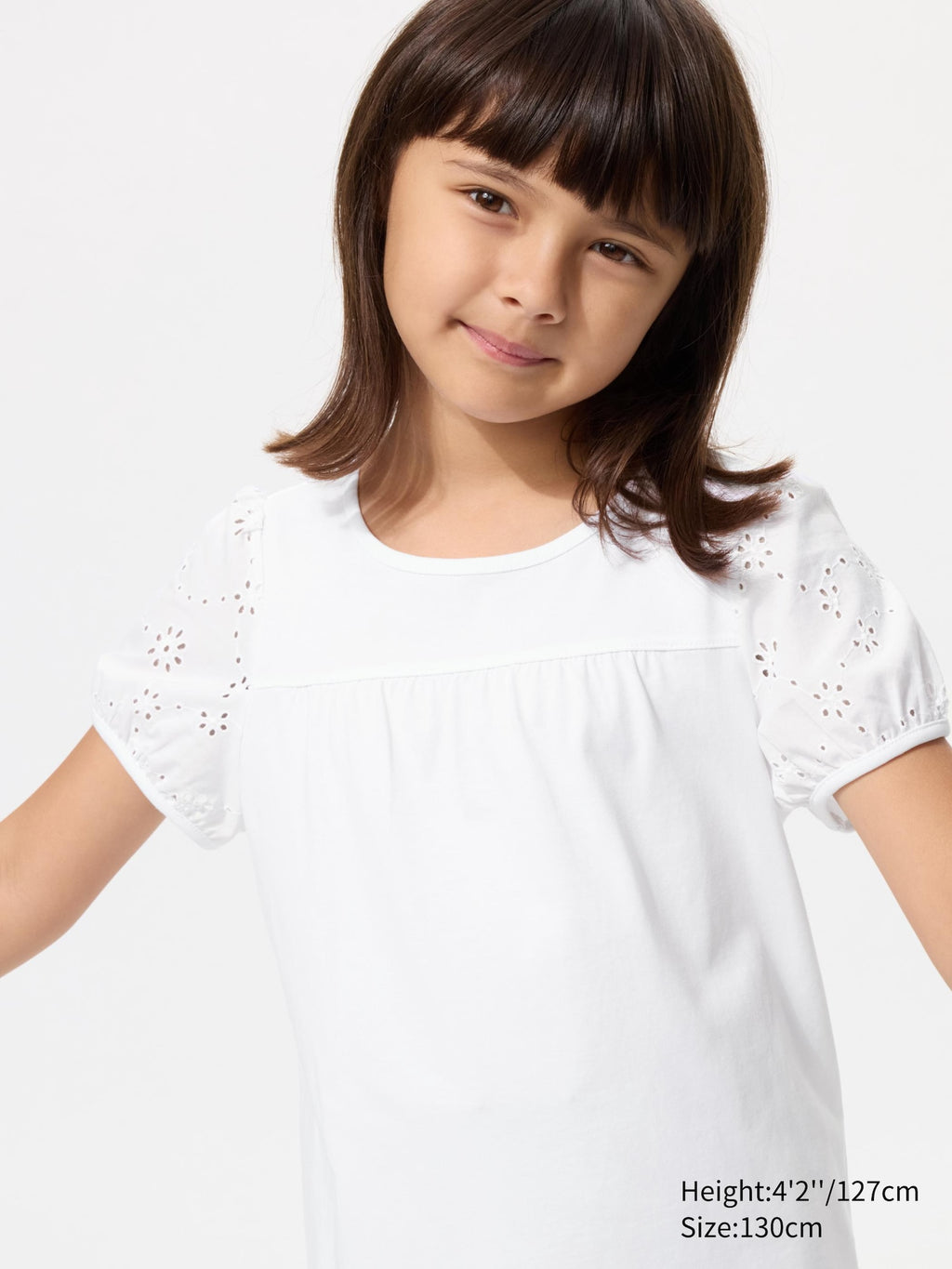 GIRLS Puff Sleeve T-Shirt Embroidery - WHITE