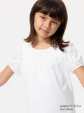 GIRLS Puff Sleeve T-Shirt Embroidery - WHITE
