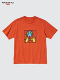PEACE FOR ALL Keith Haring Short Sleeve T-Shirt - ORANGE