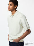 Washable Knitted Polo Sweater Short Sleeve - BLACK
