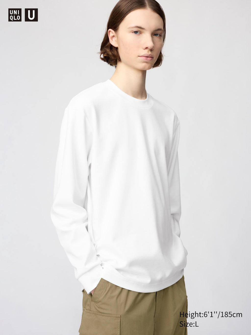 AIRism Cotton Crew Neck Long Sleeve T-Shirt - WHITE