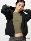 Stretch Windproof Fleece Reversible Full-Zip Hoodie - DARK GREEN