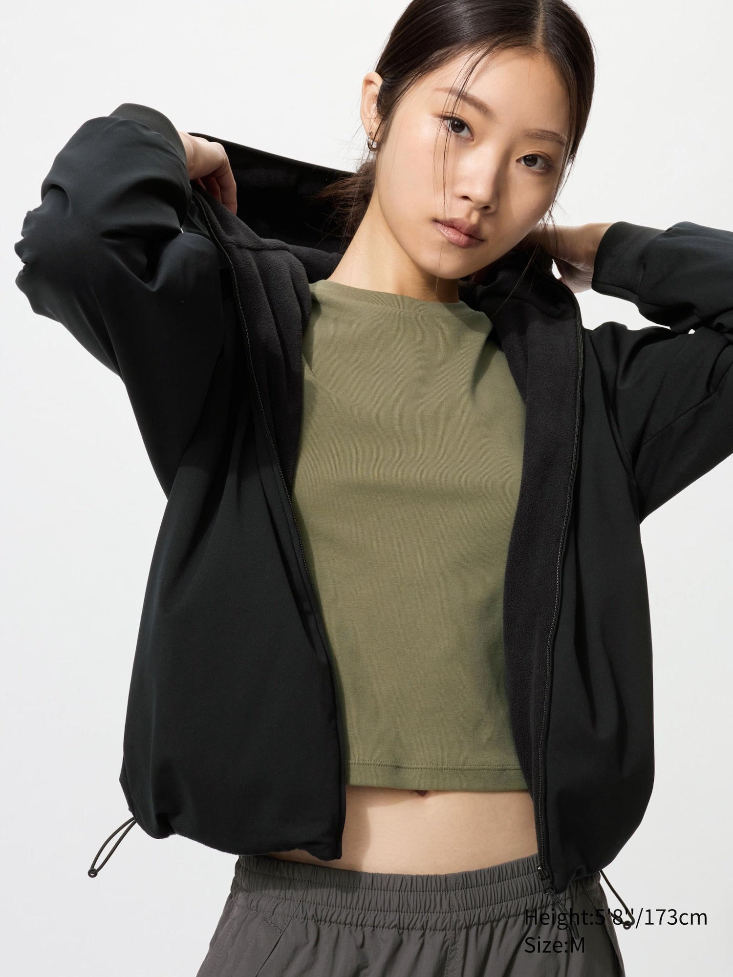 Stretch Windproof Fleece Reversible Full-Zip Hoodie - DARK GREEN