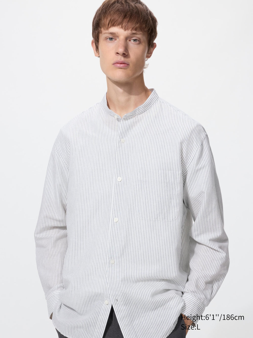Cotton Linen Stand Collar Long Sleeve Shirt - OFF WHITE