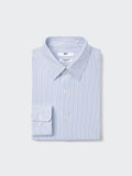 Super Non Iron Jersey Slim Fit Long Sleeve Shirt Striped (Regular) - BLUE