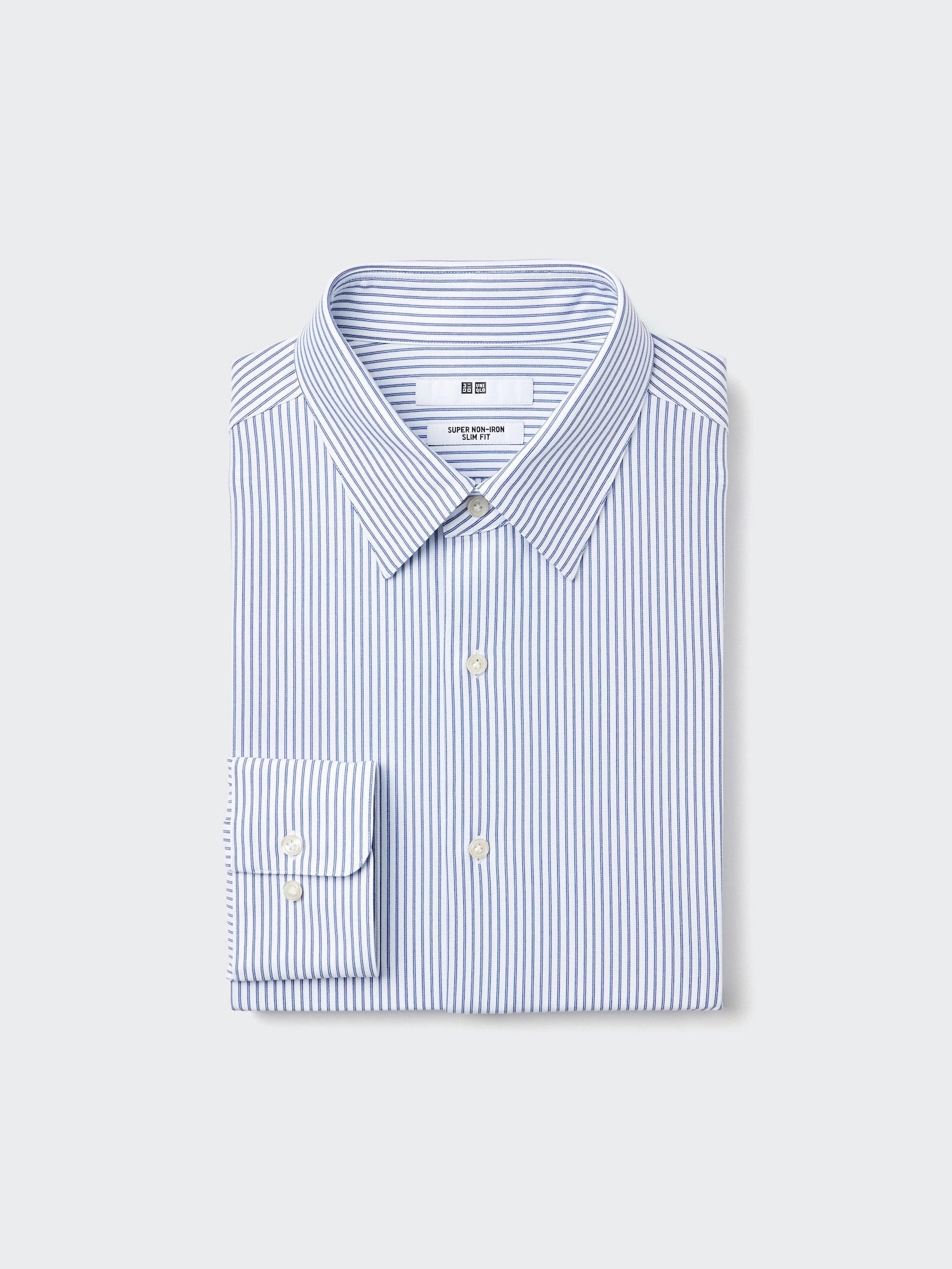 Super Non Iron Jersey Slim Fit Long Sleeve Shirt Striped (Regular) - BLUE