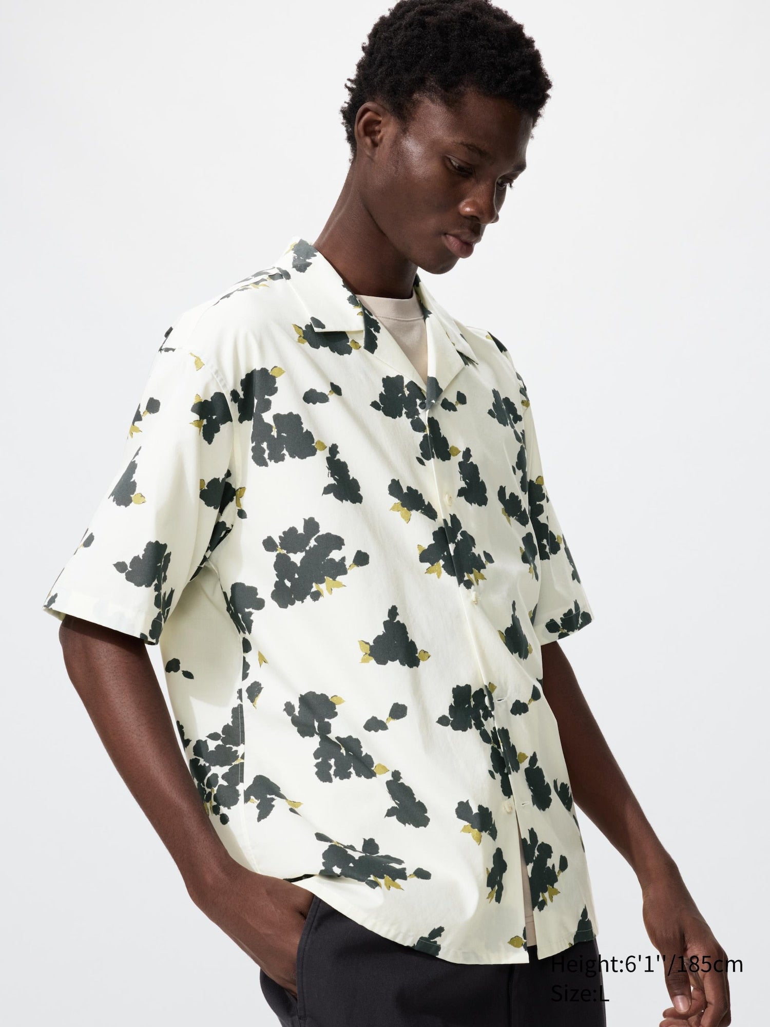 Open Collar Shirt Short Sleeve Printed - OFF WHITE
