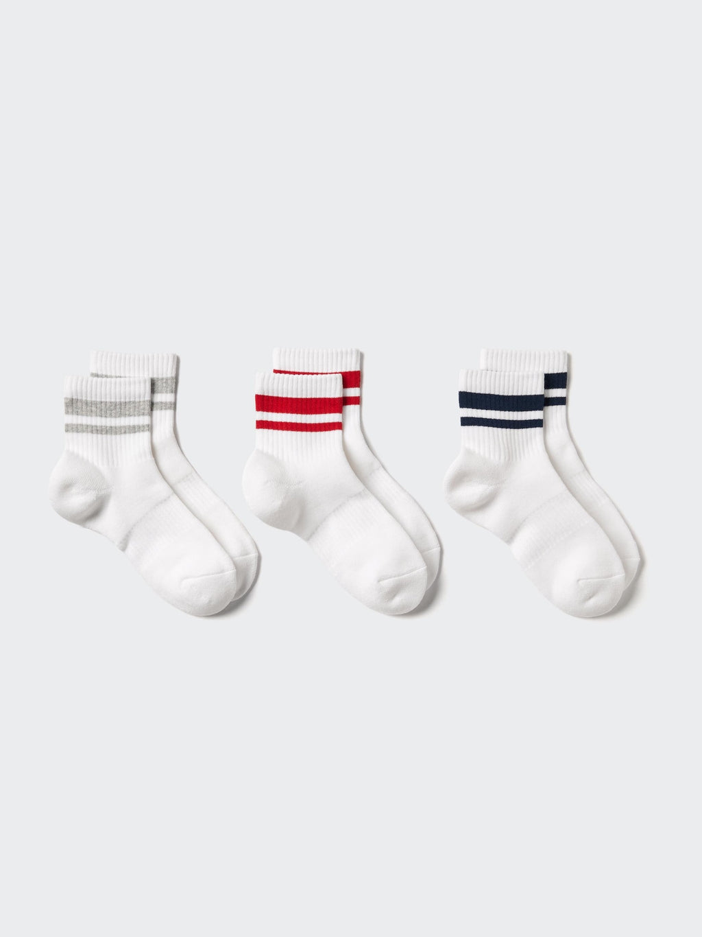 Socks 3 Pairs Crew Pile Line - BLACK