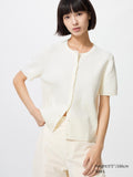 Scalloped Crew Neck Cardigan - DARK BROWN