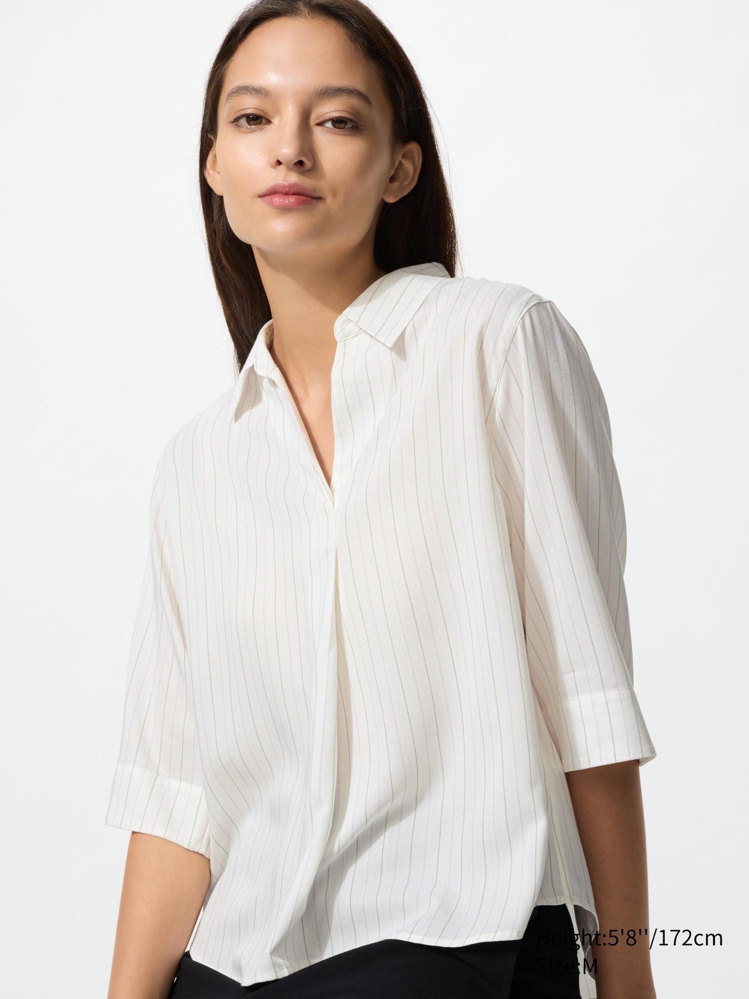 Rayon Skipper Collar Blouse 3/4 Sleeve Striped - OFF WHITE