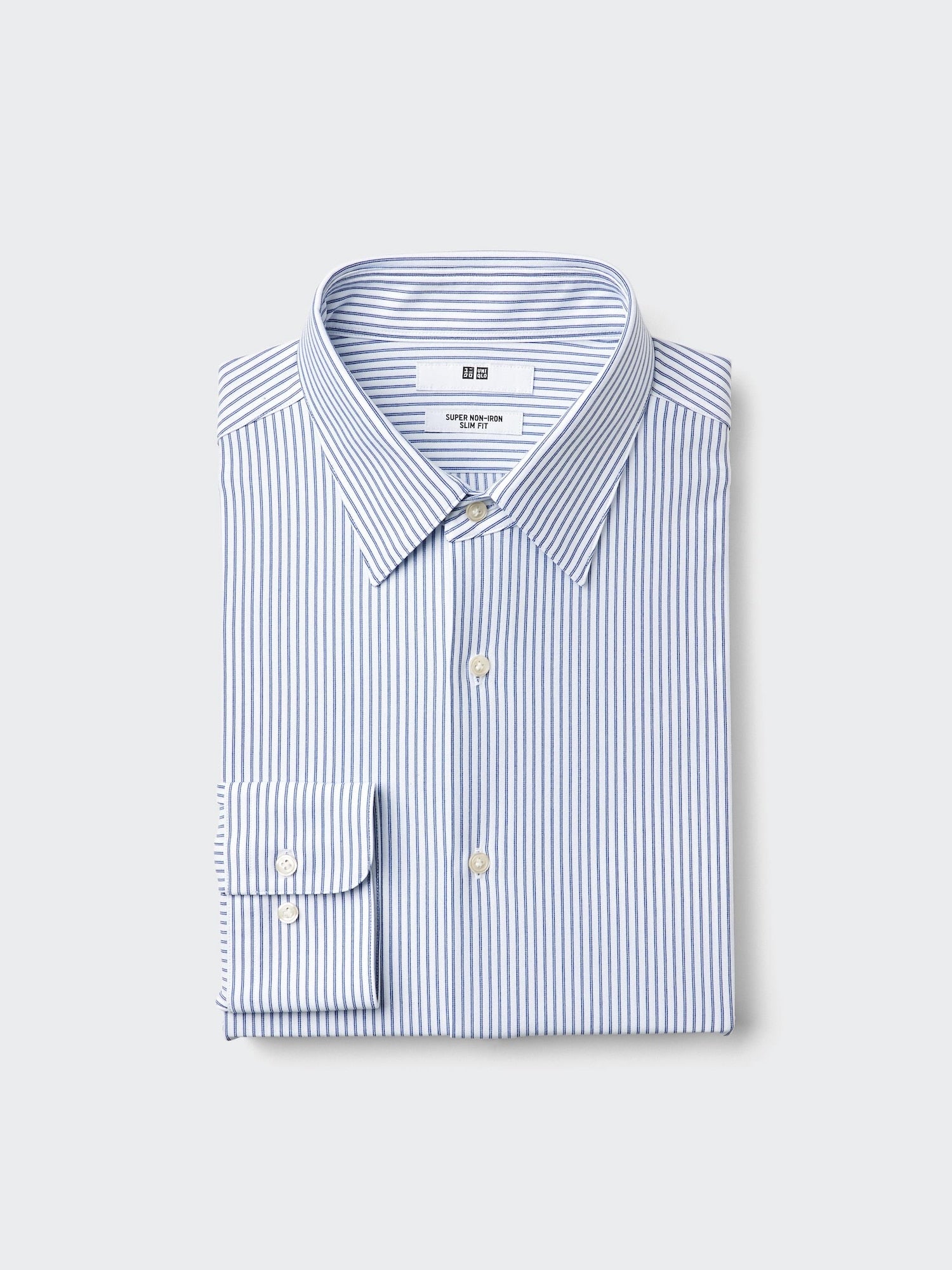 Super Non Iron Jersey Slim Fit Long Sleeve Shirt (Striped) - BLUE