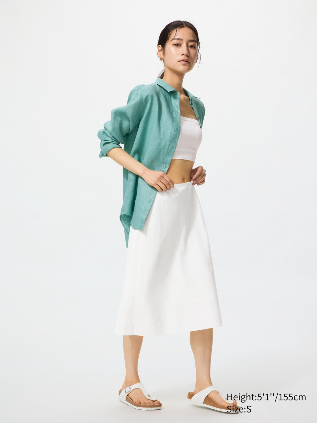 Linen Blend Midi Skirt - OFF WHITE