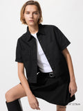 Denim Boxy Shirt Half Sleeve - BLACK