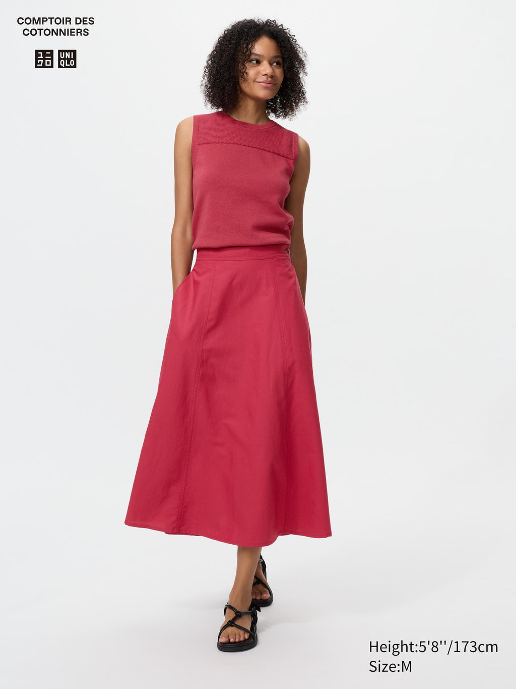 Linen Blend Flare Skirt - BEIGE