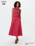 Linen Blend Flare Skirt - BEIGE