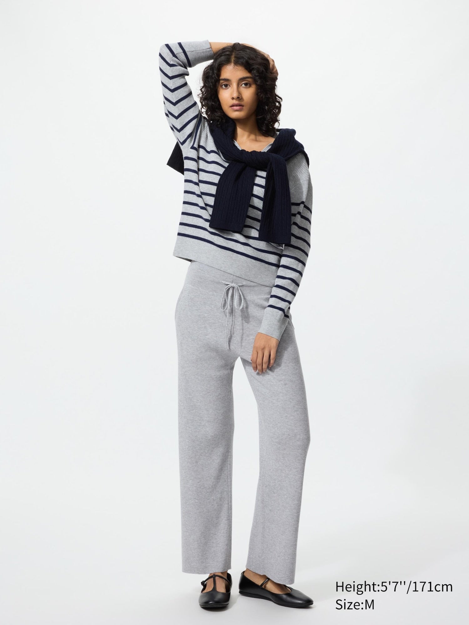 Washable Knit Ribbed Pants (Co-ord) (Regular Length) - BLUE