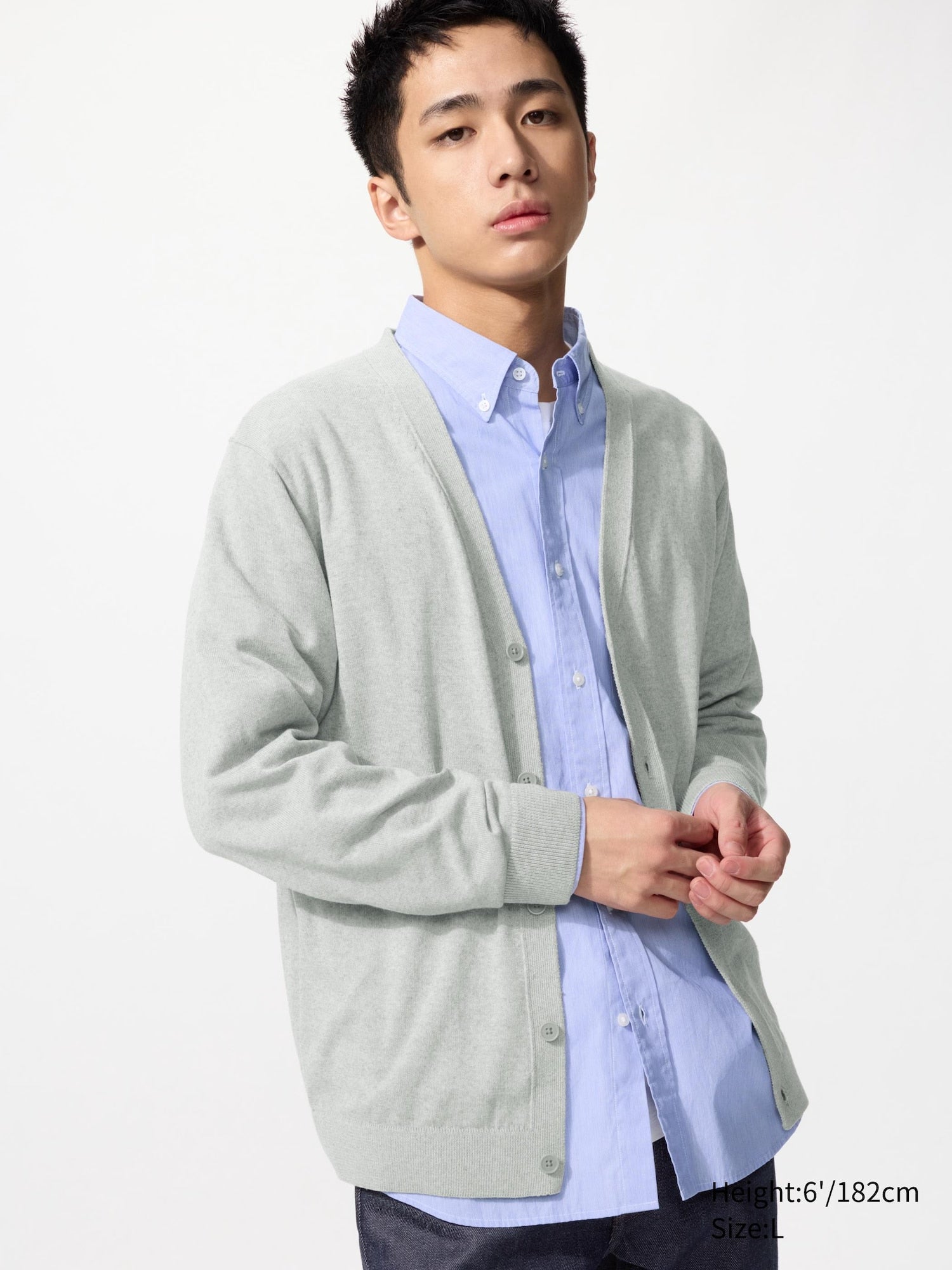 Knitted V Neck Cardigan - LIGHT GRAY