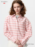Oxford Boxy Shirt Long Sleeve Check - PINK