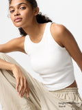 Ribbed Cropped Bra Top | American Sleeve - WHITE