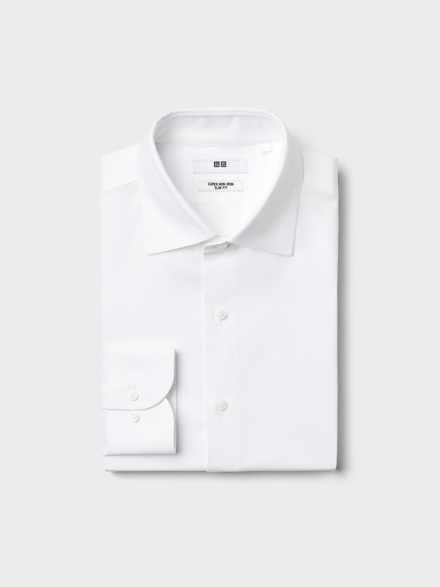 Super Non Iron Slim Fit No Pocket Long Sleeve Shirt (Spread) - WHITE
