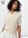 Cotton Pointelle Skipper Polo Sweater - OFF WHITE