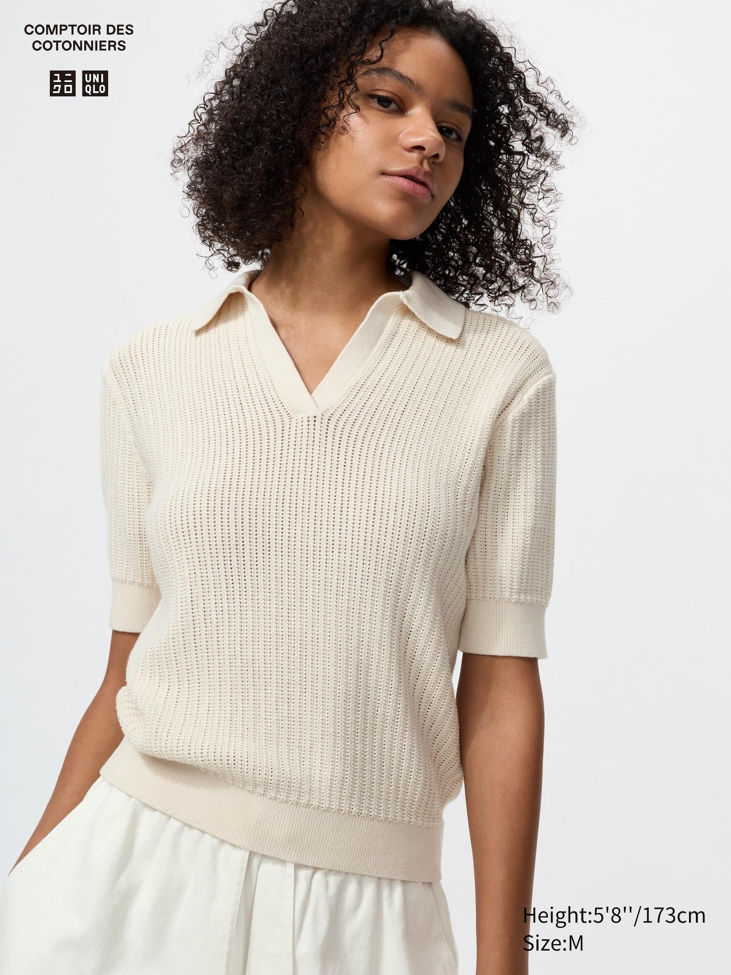 Cotton Pointelle Skipper Polo Sweater - OFF WHITE