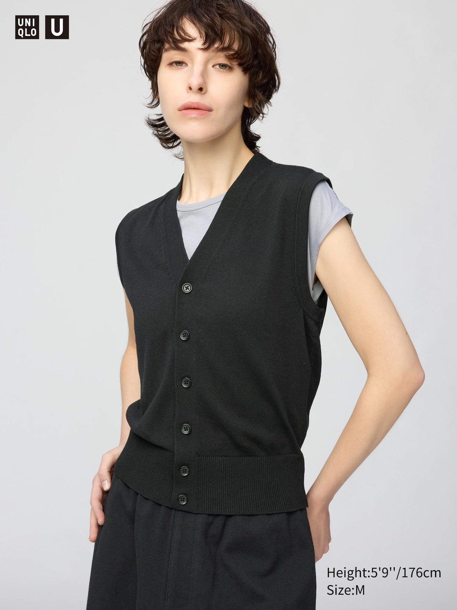 Washable Button Down Knitted Vest - BLACK