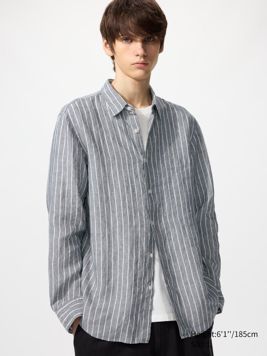Premium Linen Shirt Long Sleeve Striped - DARK GRAY