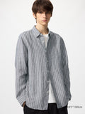 Premium Linen Shirt Long Sleeve Striped - DARK GRAY