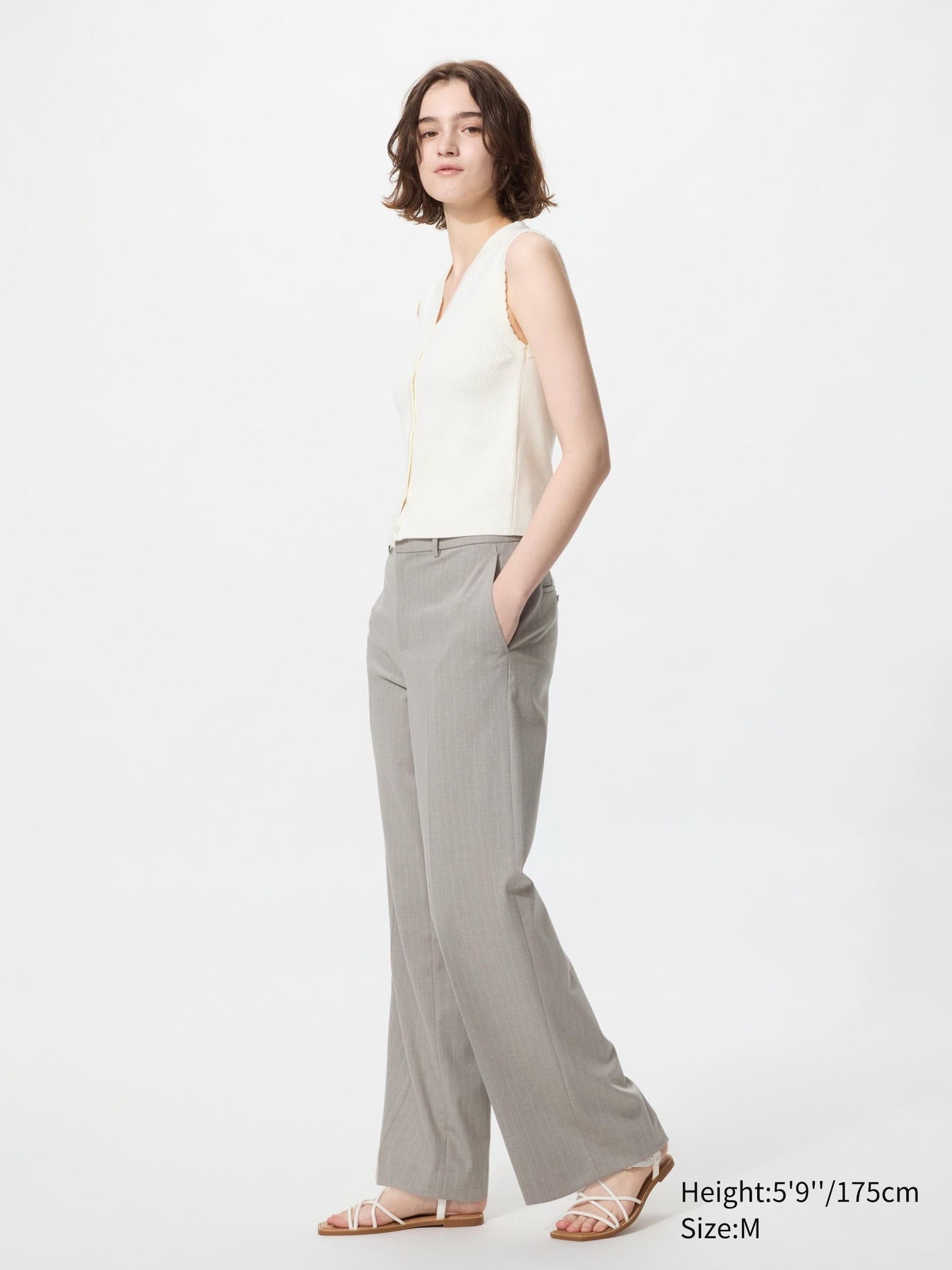 Smart Wide Pants Stripe (Longer Length) - LIGHT GRAY