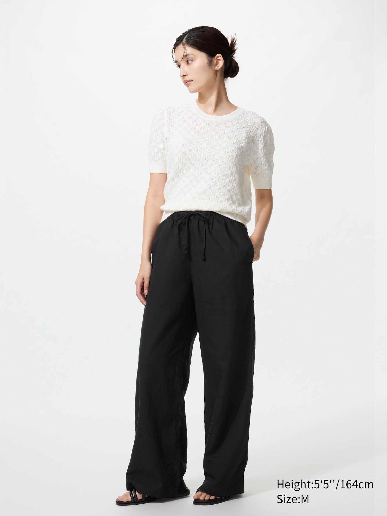 Linen Blend Easy Pants (Regular Length) - BLACK