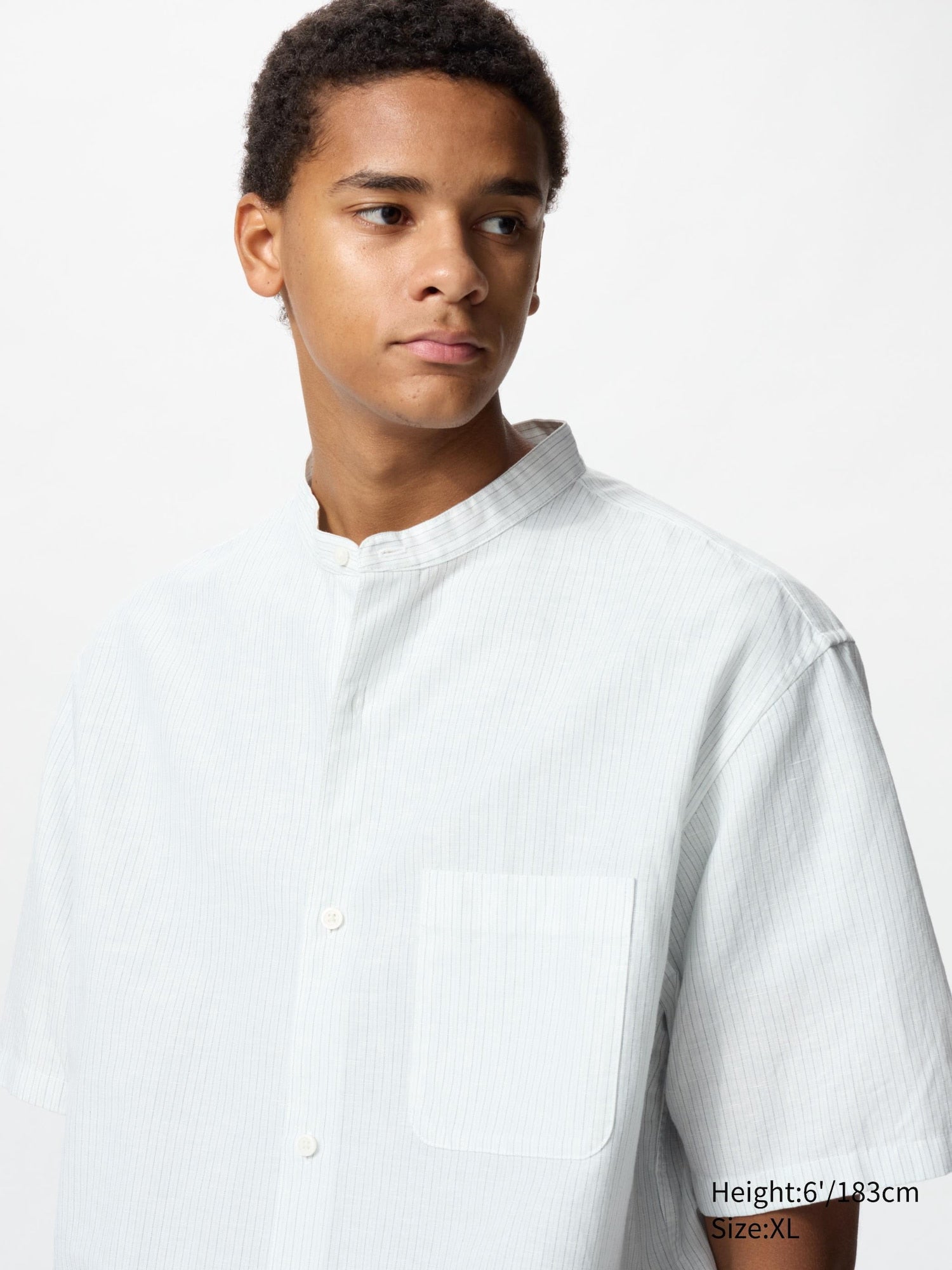 Cotton Linen Stand Collar Shirt - BEIGE