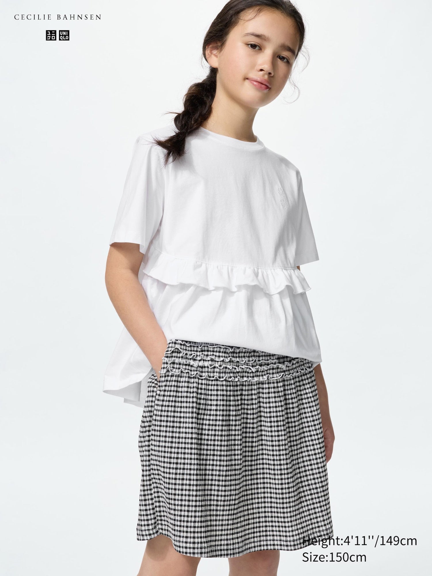 GIRLS Shirring Skort Checkered - OFF WHITE
