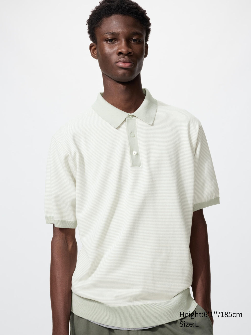 Washable Knitted Polo Sweater Striped - LIGHT GRAY