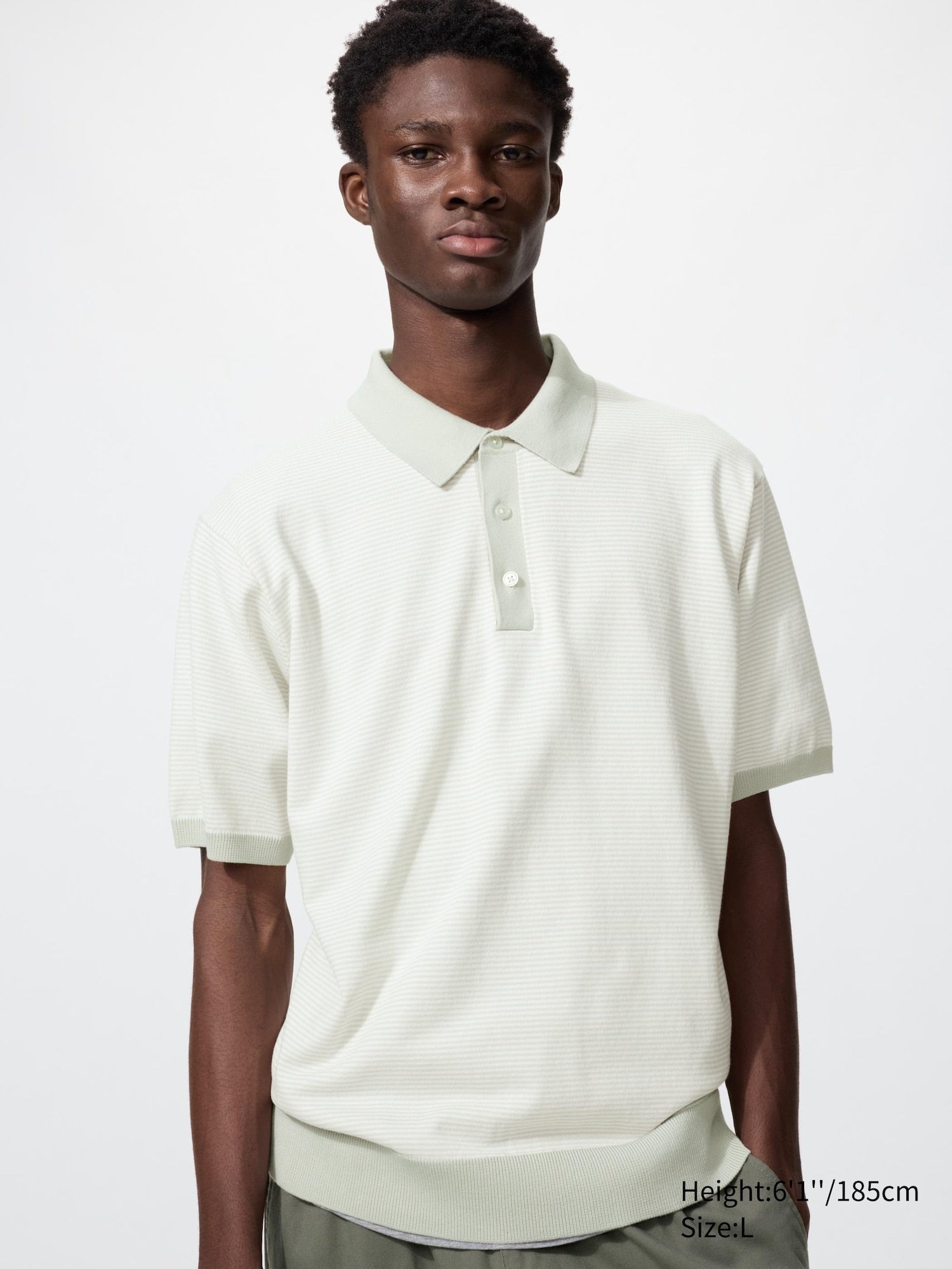 Washable Knitted Polo Sweater Striped - LIGHT GRAY
