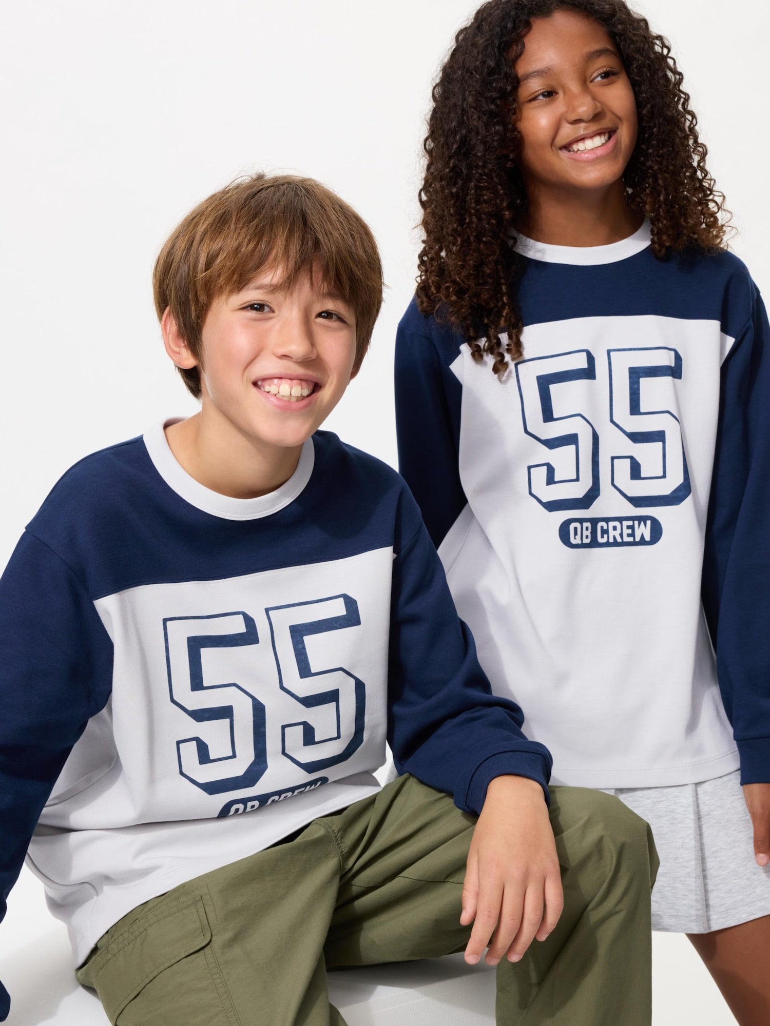 KIDS AIRism Graphic Cotton Crew Neck T Long Sleeve - NAVY