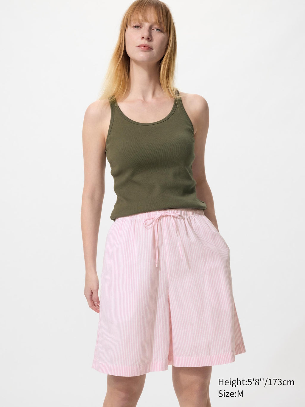 Linen Blend Easy Shorts Stripe - PINK