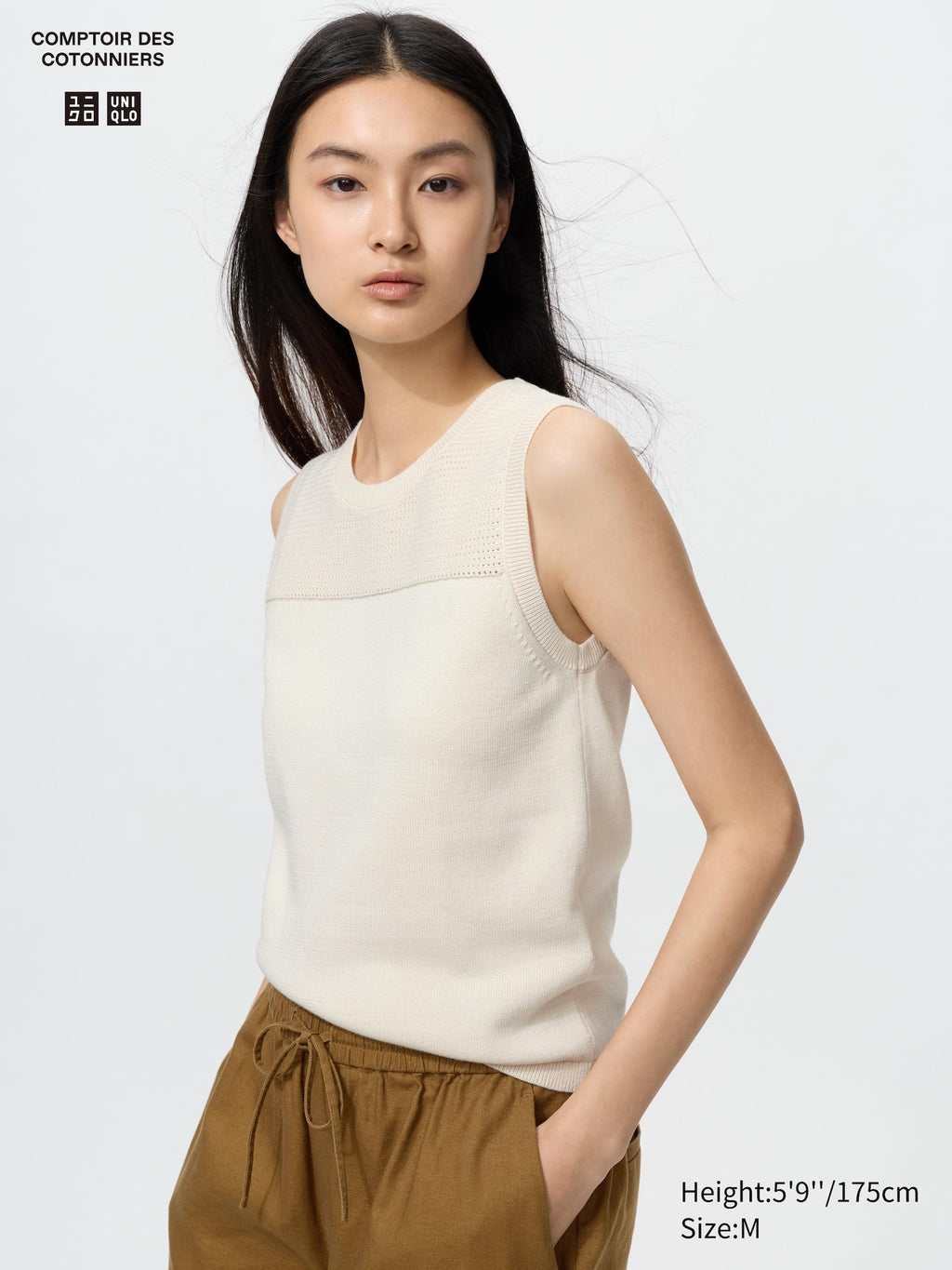 Cotton Crew Neck Sweater Sleeveless - OFF WHITE