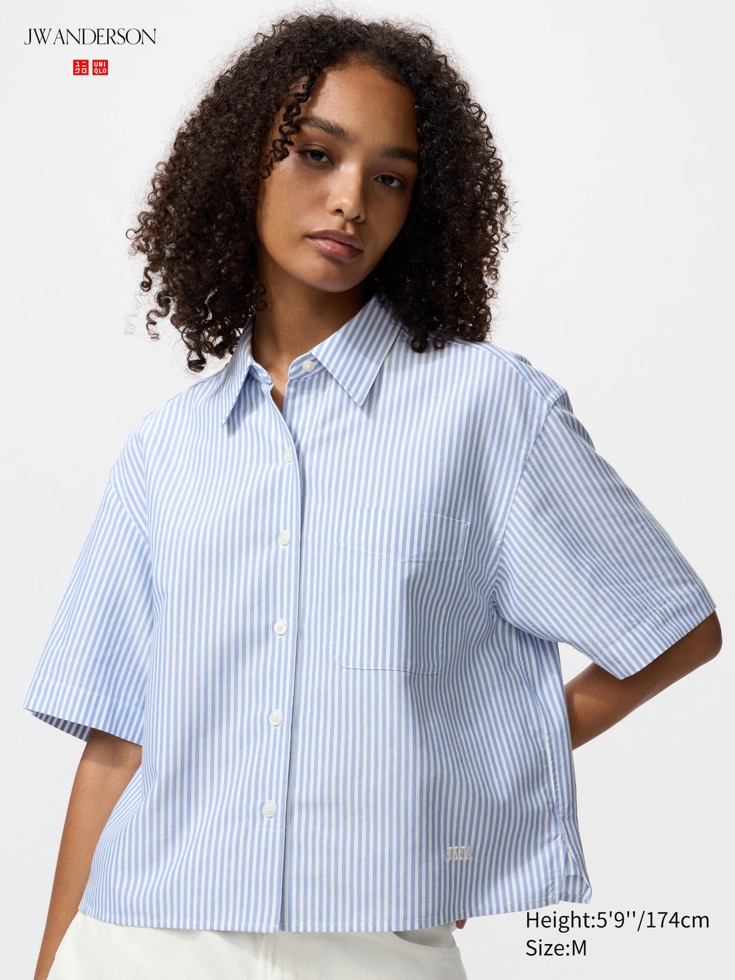 Oxford Boxy Shirt Short Sleeve Striped - BLUE