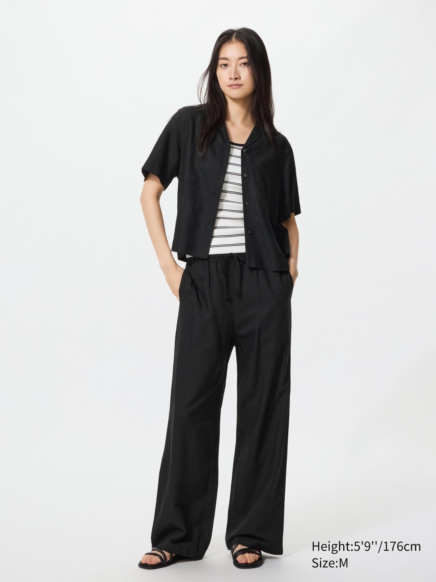 Linen Blend Easy Pants (Longer Length) - BLACK