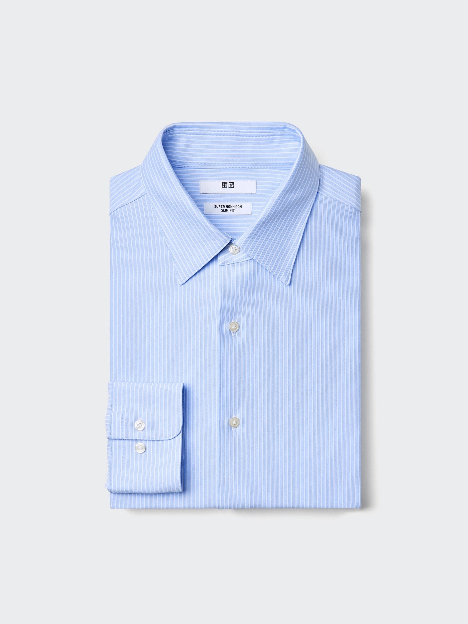 Super Non Iron Jersey Slim Fit Long Sleeve Shirt Striped (Regular) - BLUE