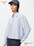 Oxford Boxy Shirt Long Sleeve Check - BLUE