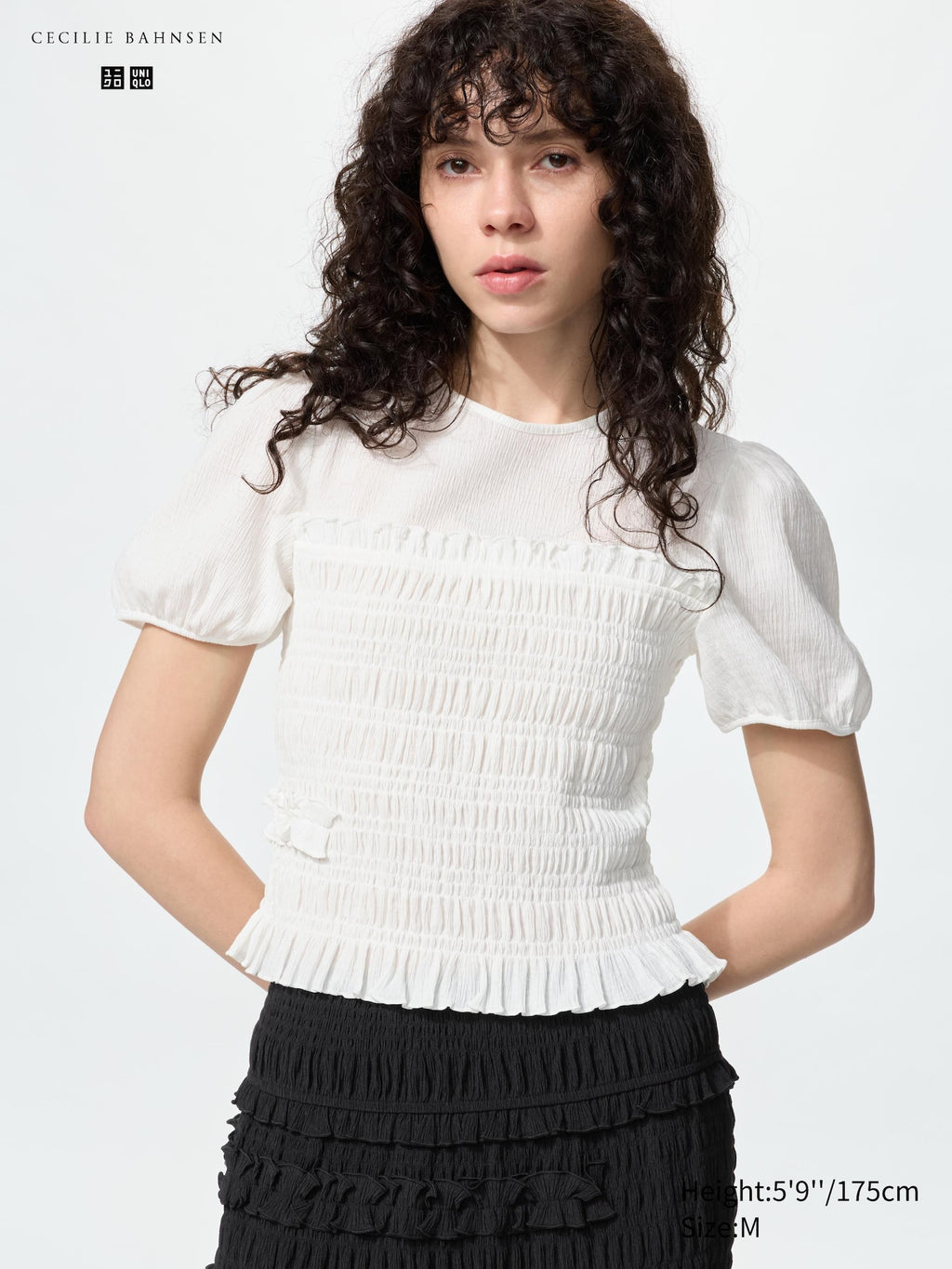 Shirring Volume Sleeve T-Shirt - WHITE