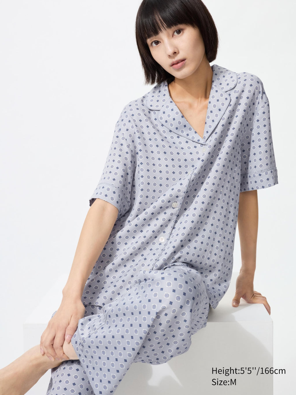 Satin Pajamas Short Sleeve Print - OFF WHITE