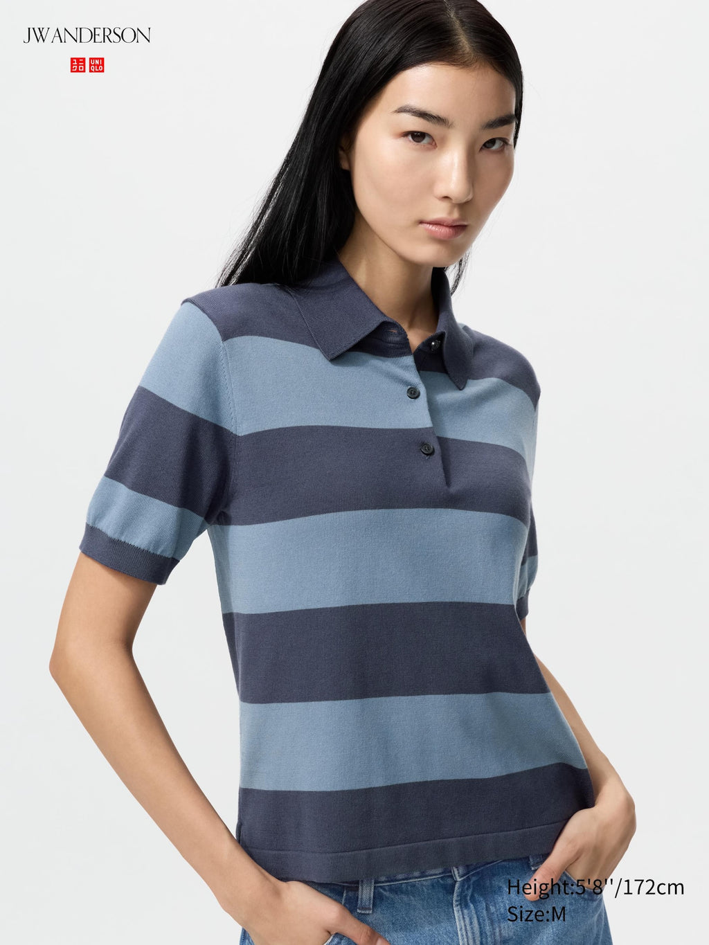 Polo Sweater Short Sleeve Striped - BEIGE
