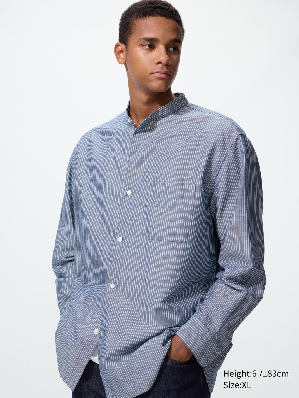 Cotton Linen Stand Collar Long Sleeve Shirt - OFF WHITE