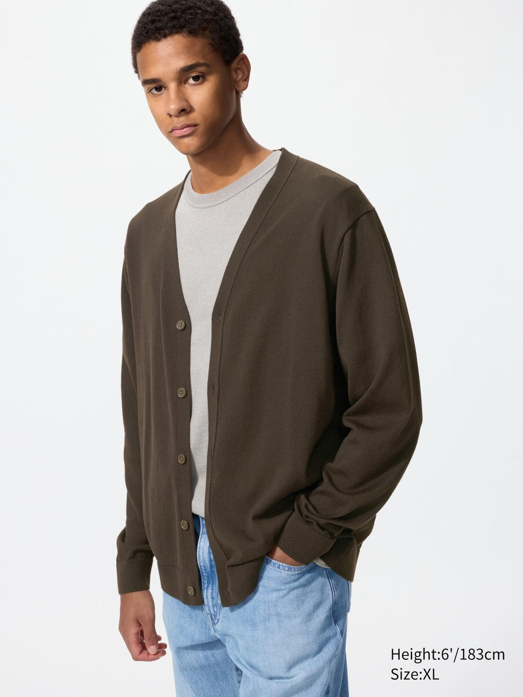 Knitted V Neck Cardigan - LIGHT GRAY