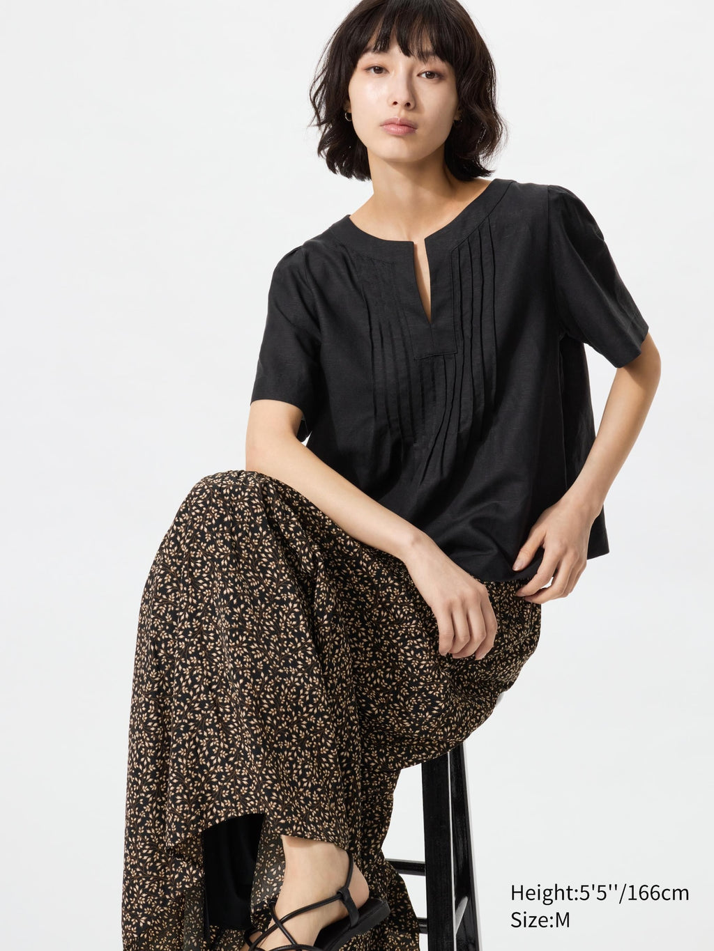 Linen Blend Key Neck Blouse Short Sleeve - OFF WHITE