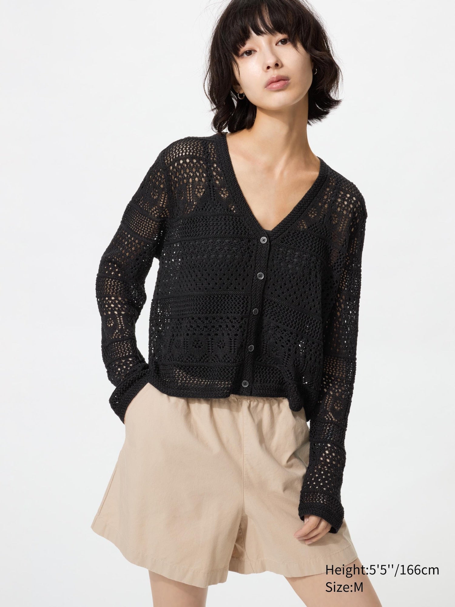 Crochet V Neck Cardigan - OFF WHITE